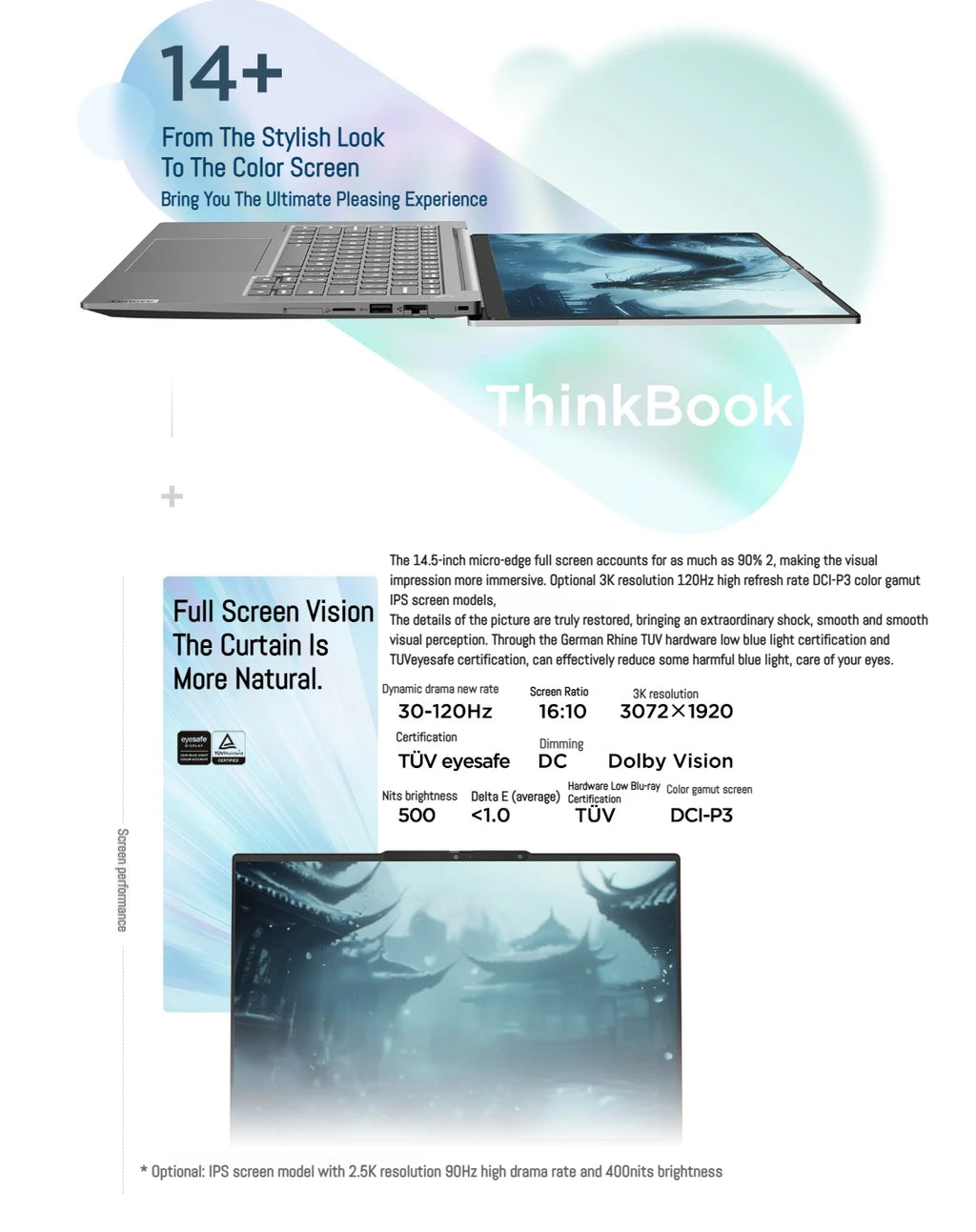 Lenovo ThinkBook 14+ Laptop Ultra 5 225H/Ultra 7 255/Ultra 9 285H/Intel Arc 130T/140T 32GB DDR5 1T SSD 14.5 inches 120Hz Screen