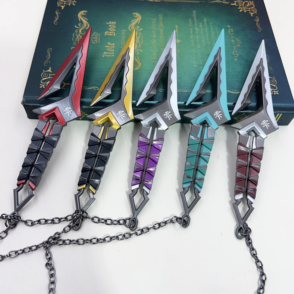 16cm Kuronami no Yaiba Gold Purple Red Double Kunai Keychain VALORANT Game Peripheral All Metal Ninja Kunai Model Ornament Craft
