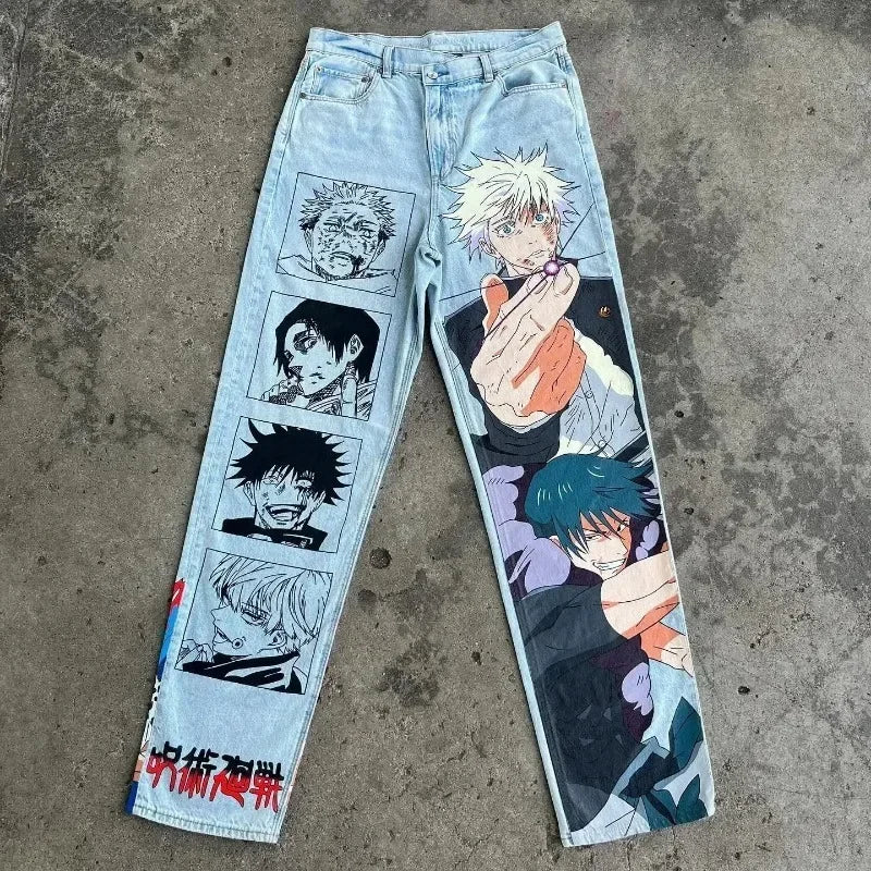 Hip Hop Y2K baggy jeans Anime  print pattern Vintage Streetwear fashion Harajuku men women high waisted Casual wide leg jeans