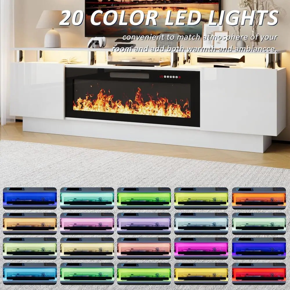 70-80 Inch TV Stand with 36 Electric Fireplace, Entertainment Center, LED Lights for Living Room