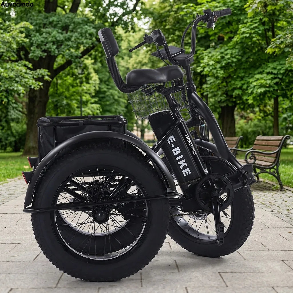 Off-road Electric Cargo Trike 20x4.0 Fat Tyre Foldable 3 Wheel E-Bike 150kg Max