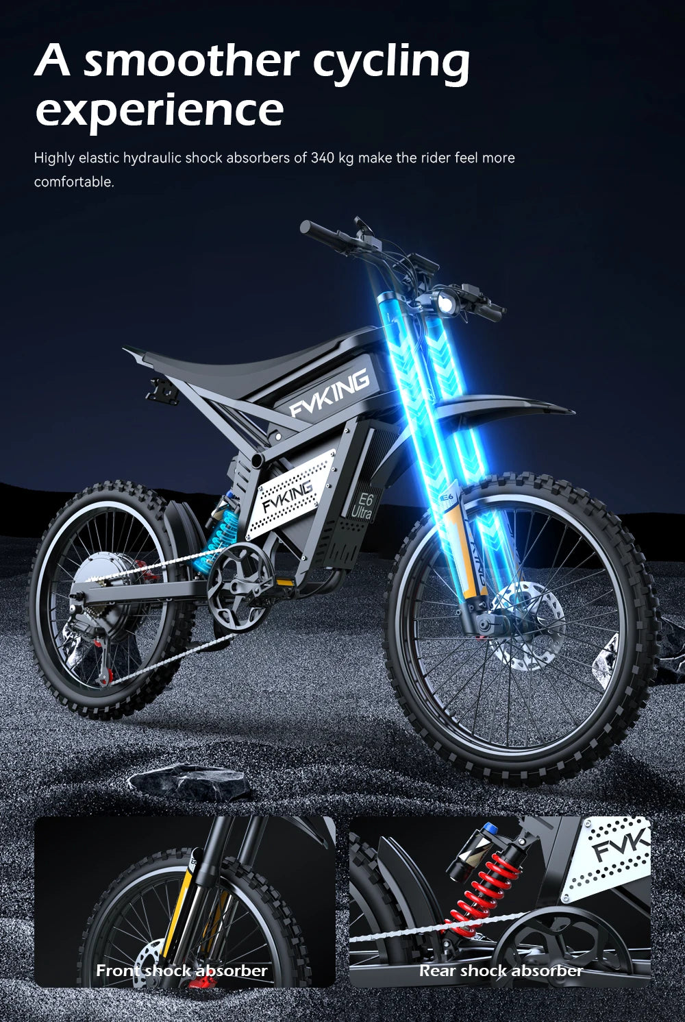 FVKING E6-UItra 25 Inch Off-Road Electric Bicycle 60V 30AH 3000W Motor Peak Power 6000W Top Speed 80KM/H Adult E-Bike