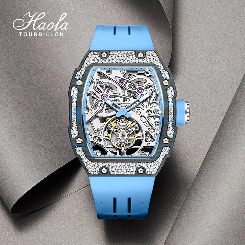 Haofa Automatic Tourbillon Man Watch Carbon Fiber Case Skeleton Mechanical Movement Men's Luxury Watch tourbillon reloj 1901-3