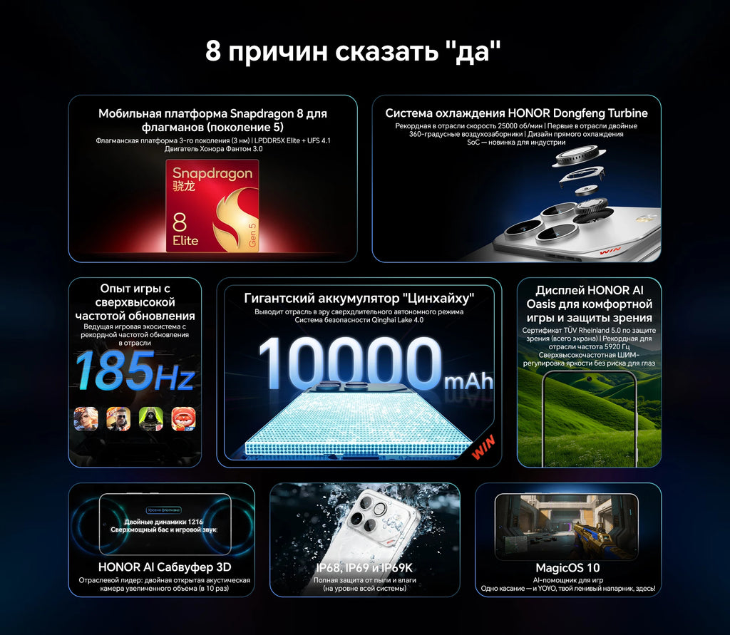 Original New HONOR Win Android Gaming Phone Snapdragon 8 Elite Gen 5 OTA 6.83" OLED 185HZ 50MP 10000mAh Battery 100W Charge IP69