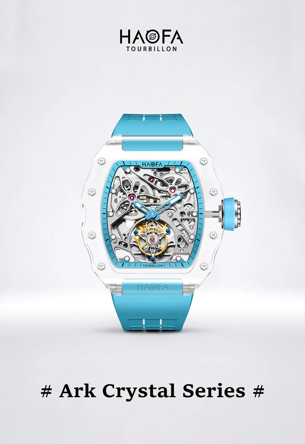 Haofa Automatic Tourbillon Skeleton Man watch Luxury Self Wind Flying Mechanical Tourbillon K9 Crystal Watches for man 2201