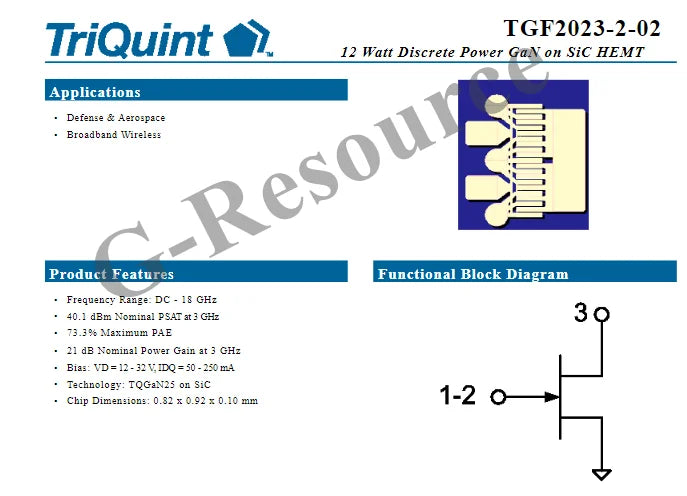 (100pcs/Box) TGF2023-2-02 SMD 12 Watt Discrete Power GaN on SiC HEMT New Original