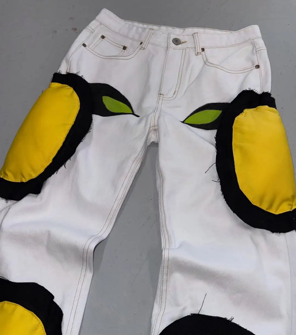 Street Hip-hop Gothic Anime Pattern Patchwork Embroidery Loose Casual Men's and Women's Straight Leg Jeans