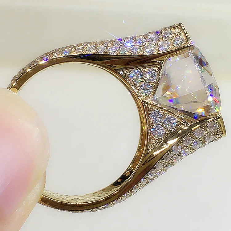 Custom Real 9K Yellow Gold Ring Men Engagement Anniversary Party Wedding Ring Round Moissanite Diamond Luxury 6 7 8 9 10 Carat