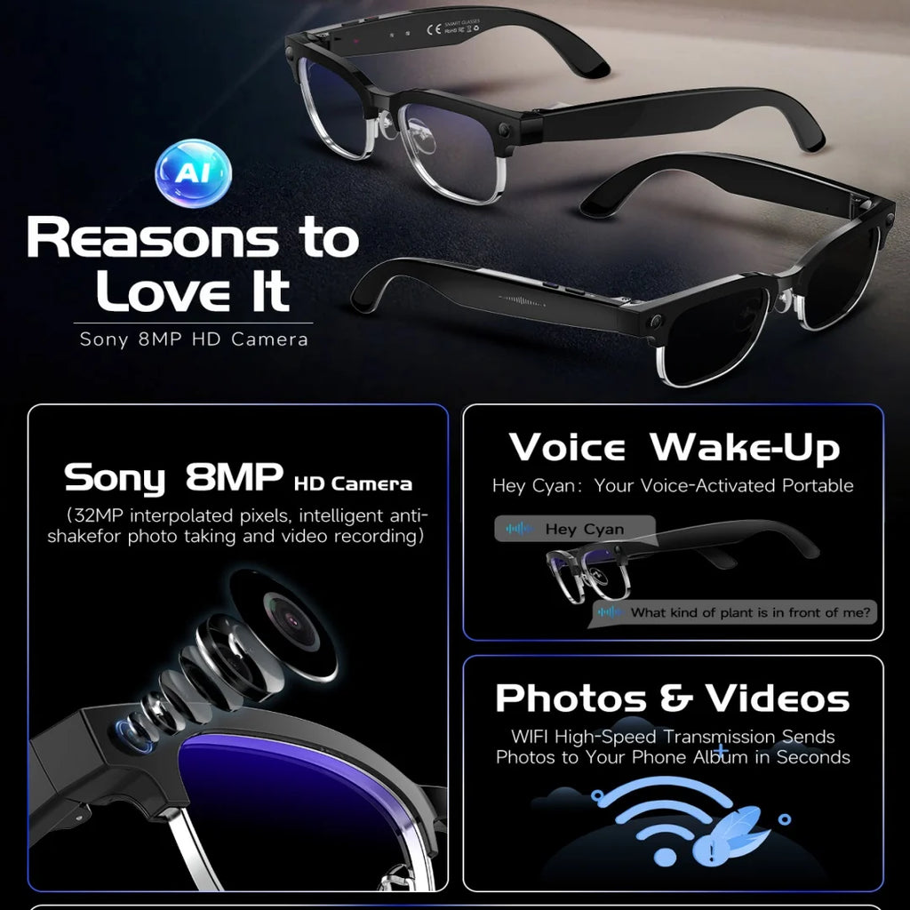 2026 New 8K HD AI Smart Glasses Men Chat GPT 800MP Camera Bluetooth Call AI Translation Voice Assistant Control Sunglasses Wome