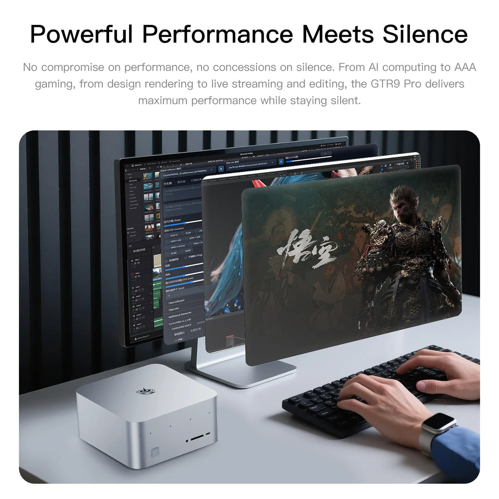 Beelink GTR9 Pro AMD Ryzen AI MAX+ 395 AI Mini PC Windows 11 LPDDR5 128GB 2TB Wifi7 BT5.4 8K Fingerprint Desktop Gamer PC
