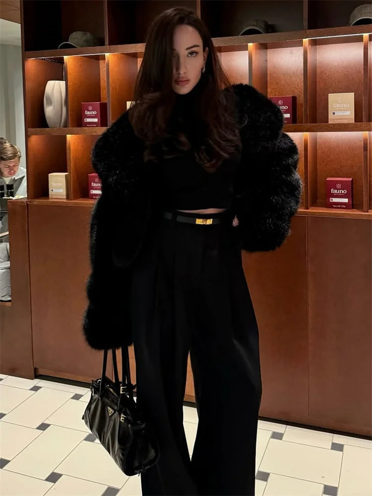 Tossy Winter Fashion Fur Feather Outwear For Women Lapel High Waist Warm Loose Long Sleeve Commute Coat Female Fur Feather 2025