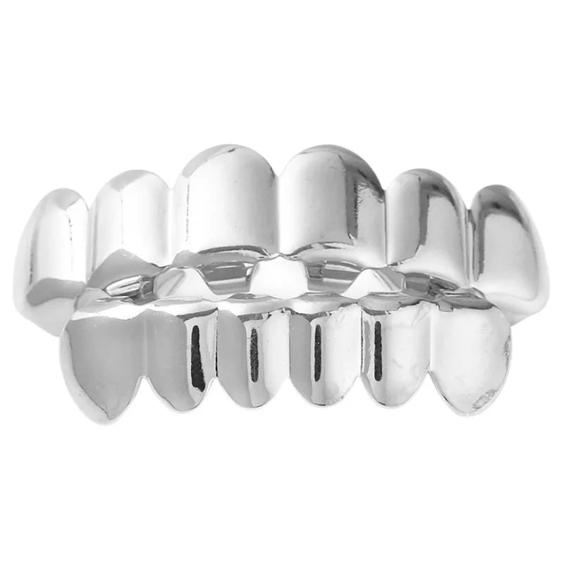 Gold Silver Plated HIP HOP Teeth Grillz Top & Bottom Grills Set With silicone Real Shiny Vampire Tooth Sets