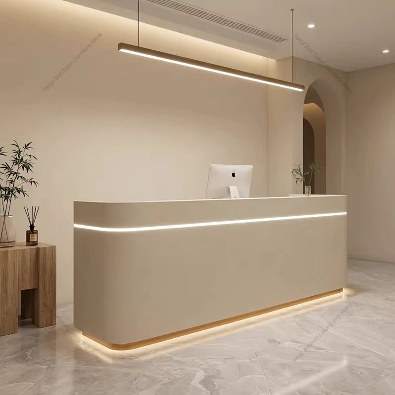 Nordic Cream Style Reception Desk Simple Company Beauty Salon Cashier Counter Training Institution Hospital Office Furniture FYR