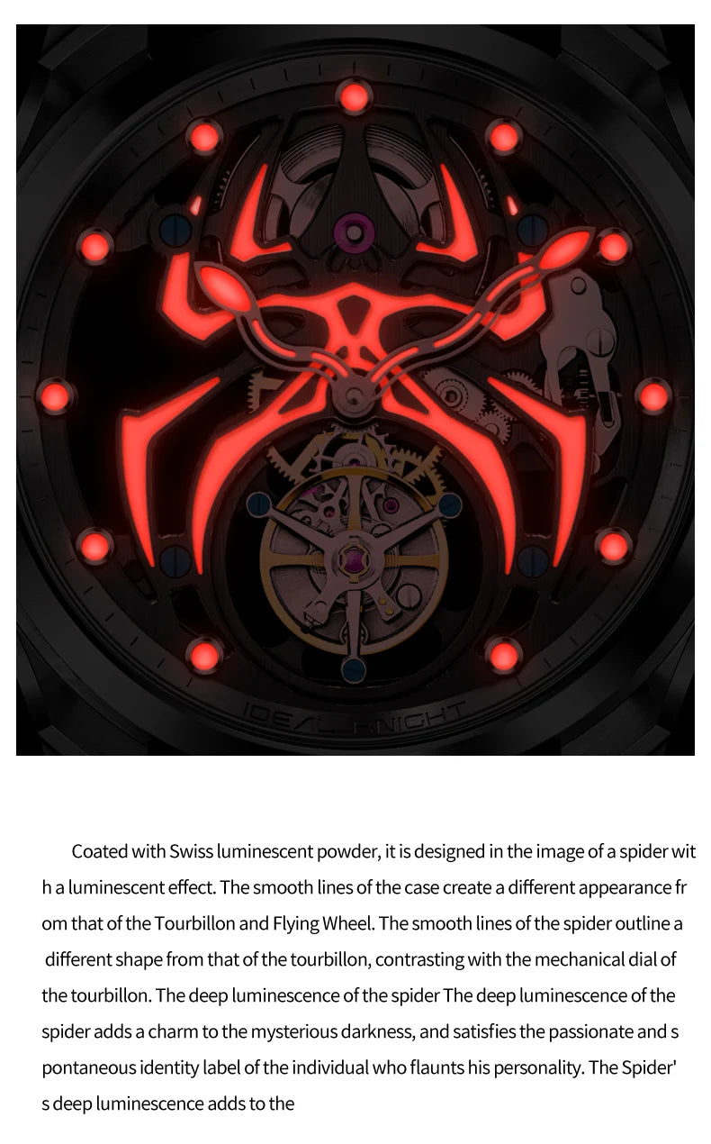 IDEAL KNIGHT 6802 Tourbillon Hollow Men Automatic Mechanical Watch Limited Edition Spider Dial HD Night Light Men Original Watch