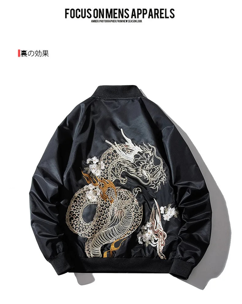 Men's Sukajan Bomber Jacket  Spring Autumn Yokosuka Souvenir Japan Anime Embroidered MA1 Coats Dragon Tiger Baseball Clothes