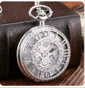 10pcs/lot Hollowed Silver Roman Numerals Case  Mechanical Pocket Watch with Chain  Pocket Watches Men Steampunk Gift Watches