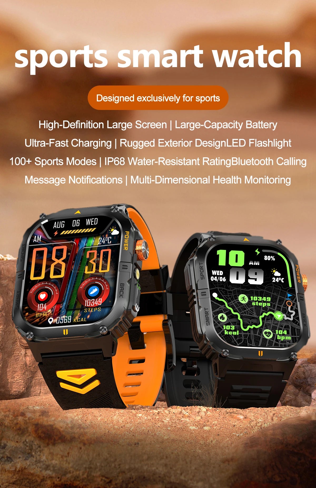 New 1000mAh military outdoor smartwatch for men, LED flashlight, IP68 waterproof, GPS sports, 2.01-inch Bluetooth call smartwatc