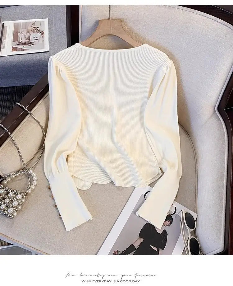Pleated Slit Hem Contrast Patchwork Sweet Pullovers Women Clothing New Long Sleeve Fashion Sweaters Casual Korean Autumn Winter