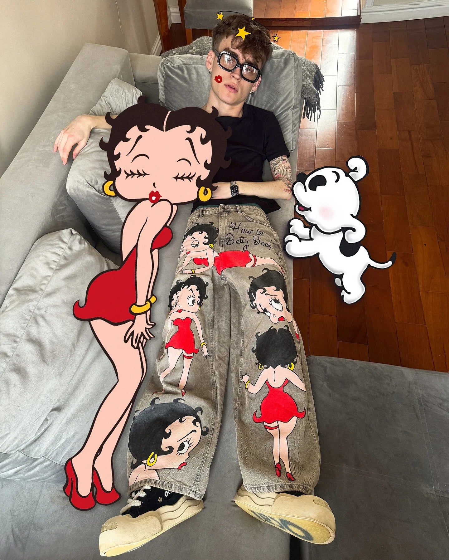 Harajuku Gothic Grey Girl Spider Print Baggy Jeans Jeans Vintage Streetwear Y2K Pants Mens High Waist Wide Leg Trousers