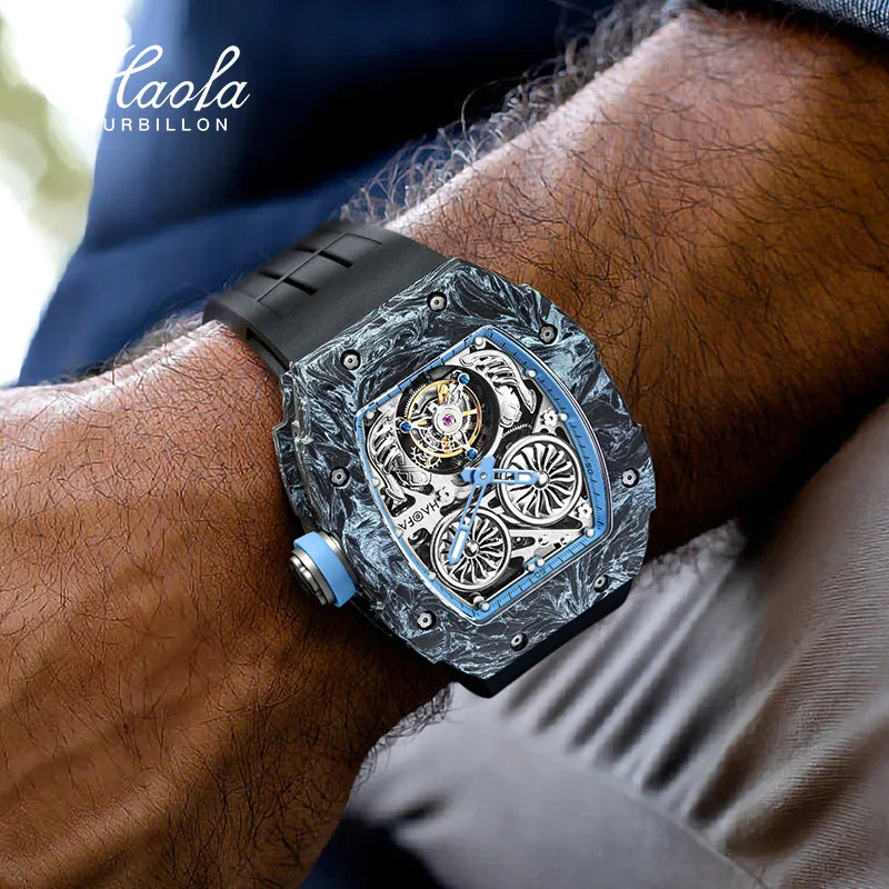 Haofa Double-Spring Drive Flying Automatic Tourbillon Man Watch Mechanical Tourbillon Carbon Fiber Men's Watch Skeleton 1922