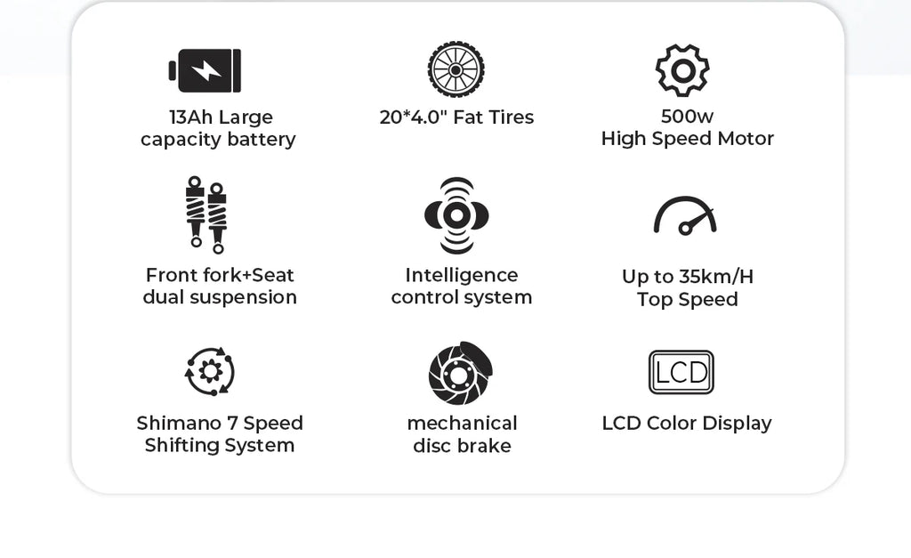 Folding E-bike 500W Brushless Motor 36V13AH Battery Electric Bike Alluminum Alloy All Terrain 20*4Inch Fat Tire Electric Bicycle