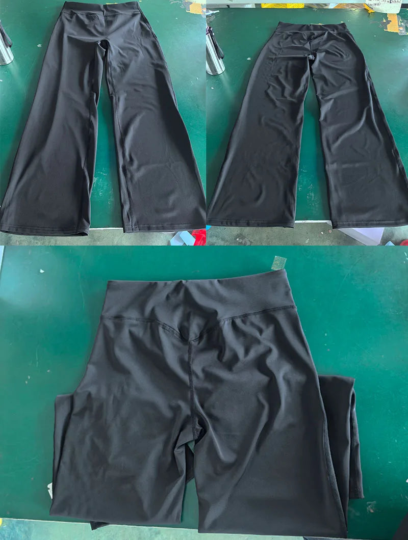 Gym Workout Wide Leg Leggings Women High Waist Tummy Control Loose Yoga Pants Woman Gray Hip Lifting Straight Sports Trousers