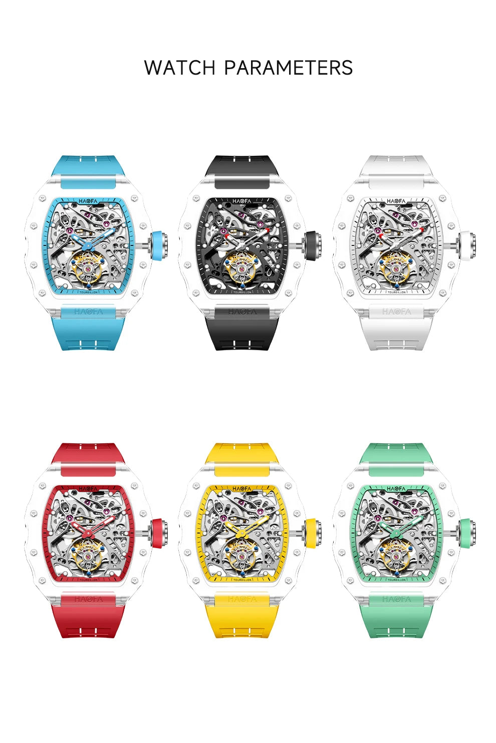 Haofa Automatic Tourbillon Skeleton Man watch Luxury Self Wind Flying Mechanical Tourbillon K9 Crystal Watches for man 2201
