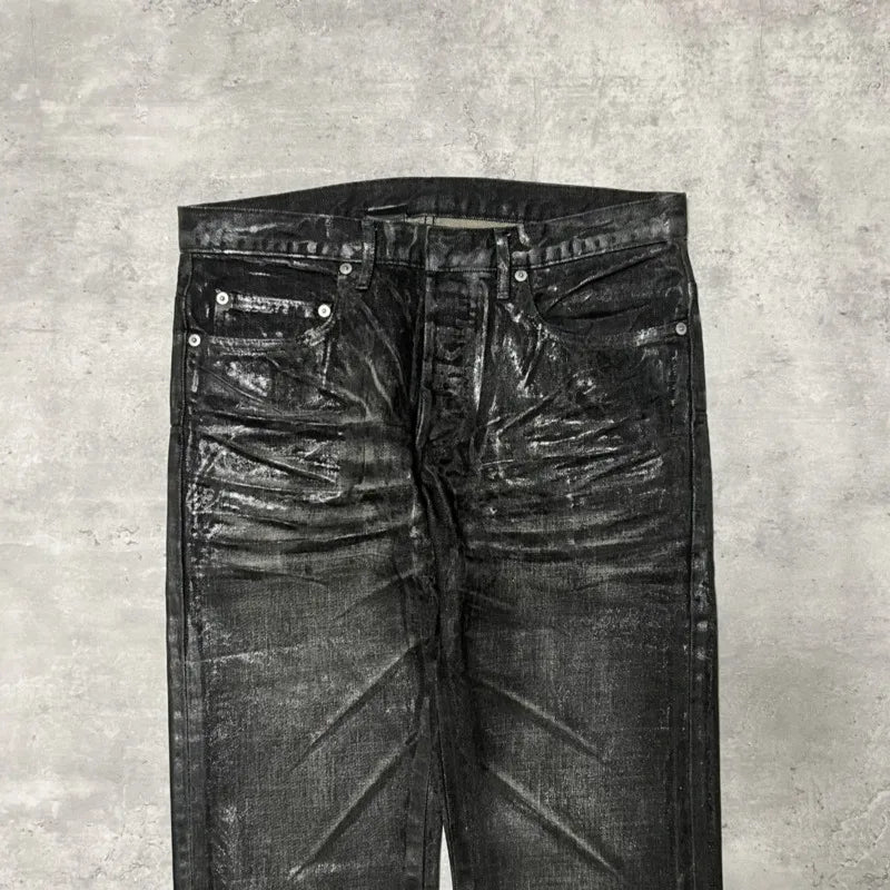 HKSH Autumn New Men Tide Dark Vintage Stylish Damage Waxed Denim Pants Handmade Hole High Street Jeans Straight Chic Ins HK17722