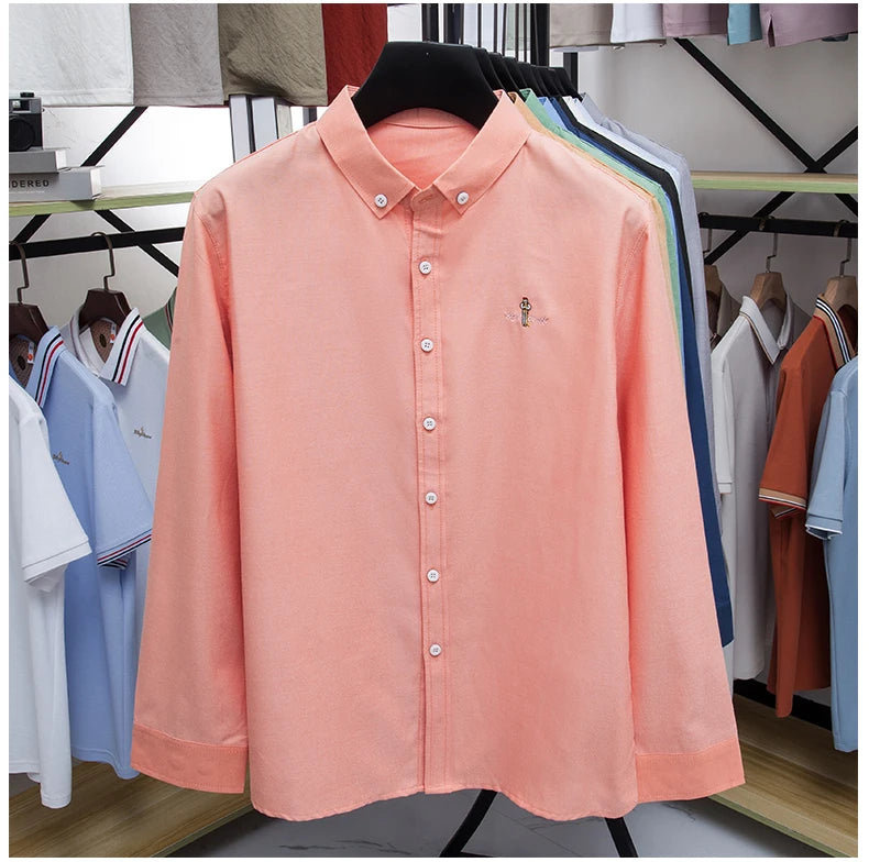High end brand men's long sleeve shirt fashion cartoon embroidery comfort silk cotton solid color luxury golf casual lapel top