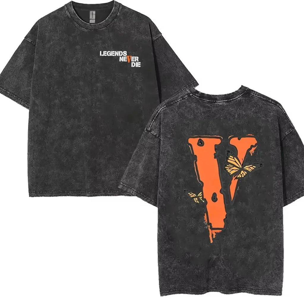2025 American retro washed old heavy cotton solid color short-sleeved Tshirt summer loose top tide washed T-shirt VLONE Hip Hop