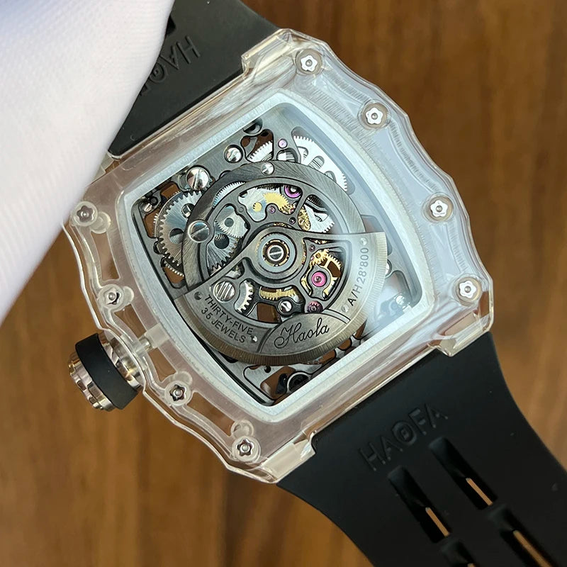 Haofa Automatic Tourbillon Skeleton Man watch Luxury Self Wind Flying Mechanical Tourbillon K9 Crystal Watches for man 2201