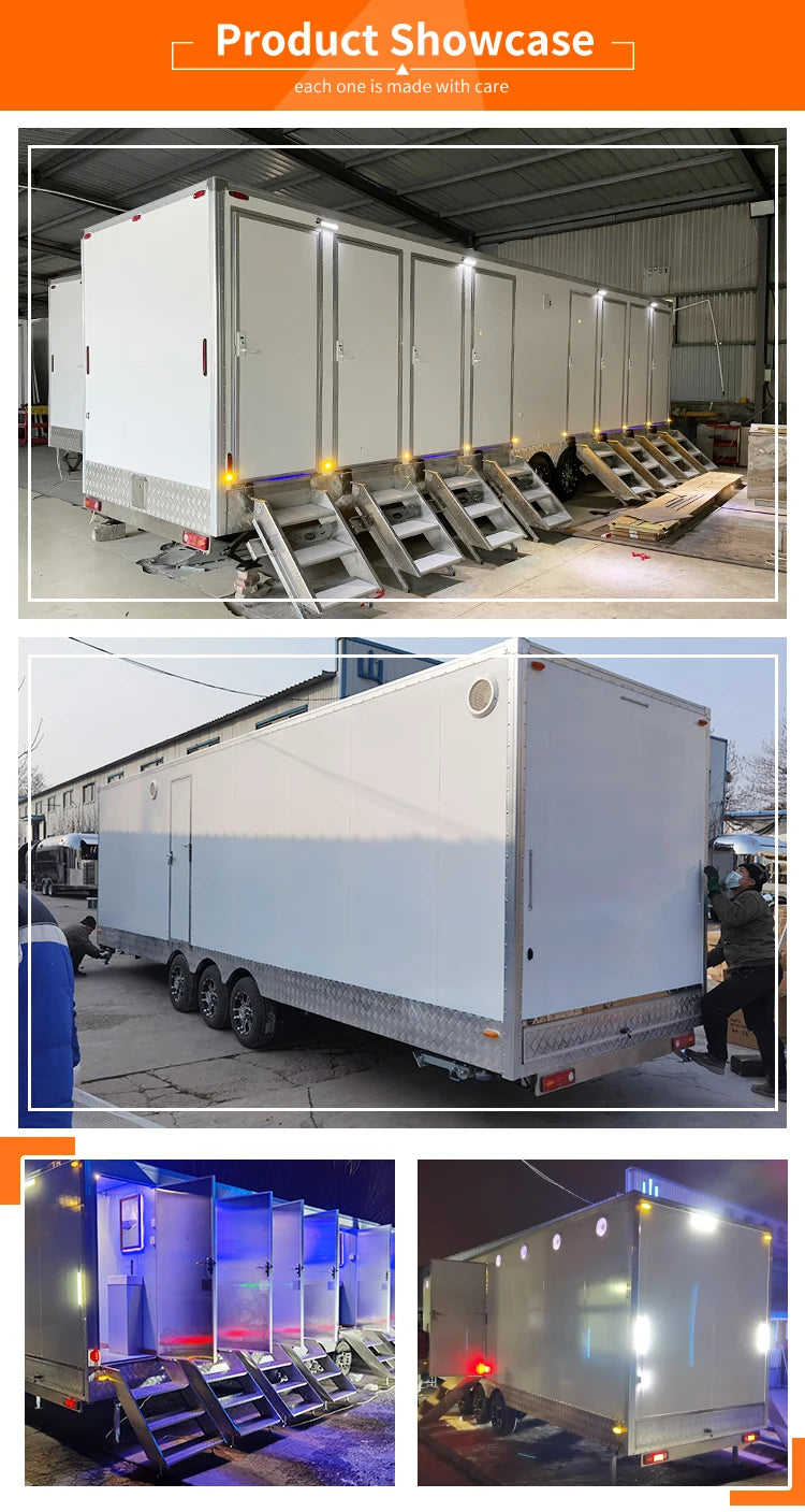 Luxury 2 Station Portable Restroom Trailer Customized Mobile Bathroom Trailer with Water Tank Flush Toilet for Rental Business