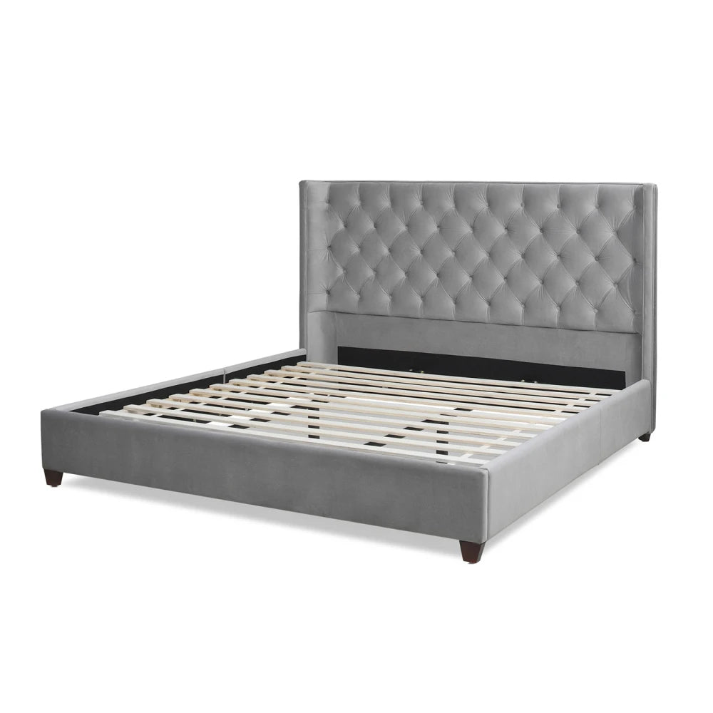 Manhattan Shelter King Platform Bed Frame - Opal Grey Velvet