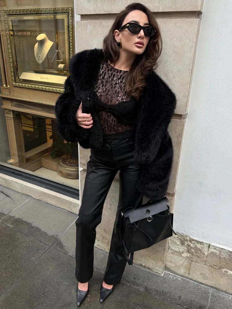 Tossy Winter Fashion Fur Feather Outwear For Women Lapel High Waist Warm Loose Long Sleeve Commute Coat Female Fur Feather 2025