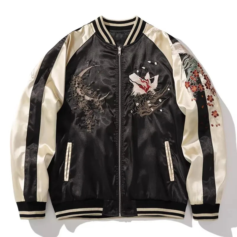 A007 Baseball Jackets For Man Nine-Tailed Fox Heavy Embroidery Autumn Quality Comfortable Fit Trendy Loose Chamarras Para Hombre