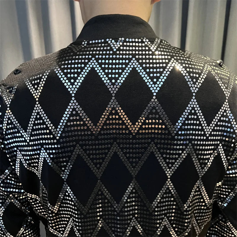 Jas Men's New Diamond Plaid Jackets Men Hip Hop Y2K Bombers Jacket Night Club Stage Streetwear Thin Coat Clothing Veste Homme