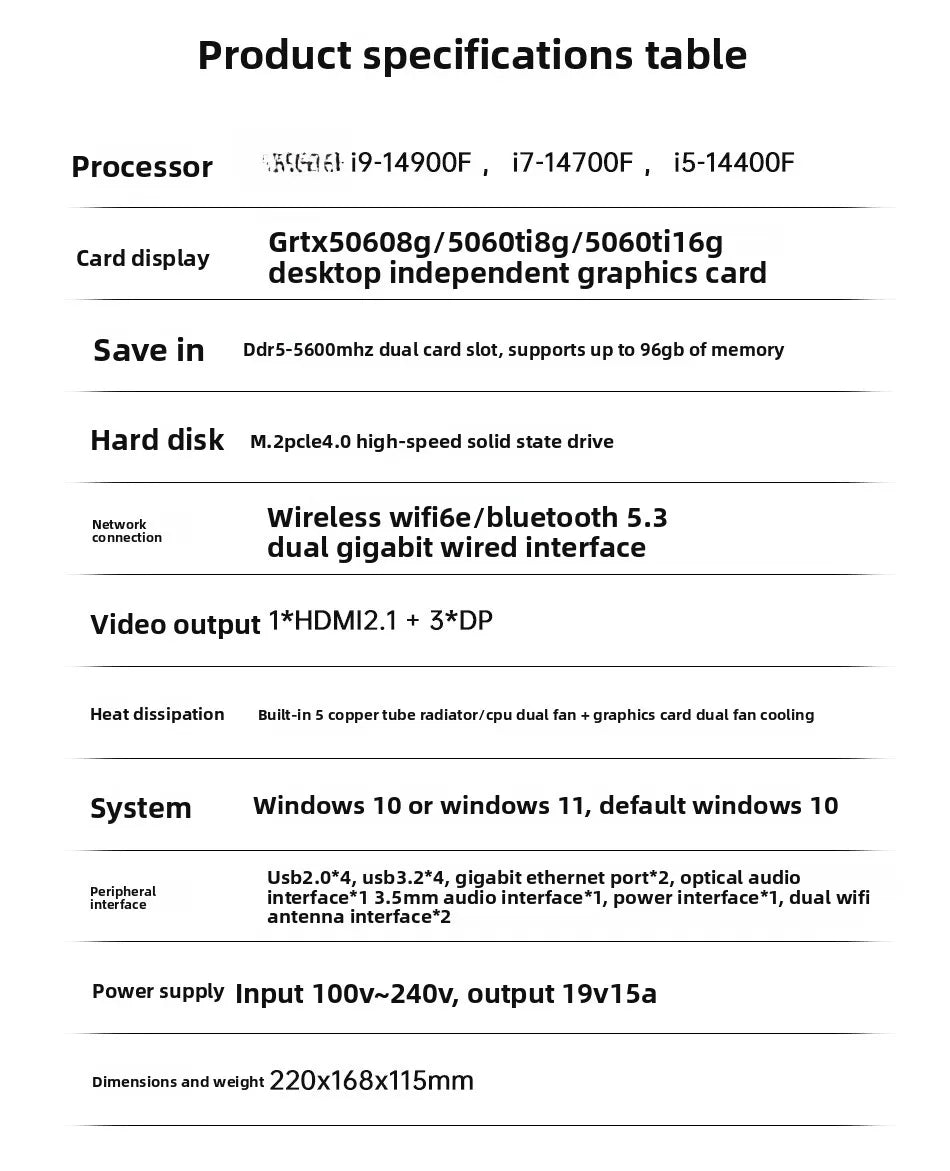 14900F RTX5060Ti 16G Single Display Mini Console Gaming Computer Assembled Desktop