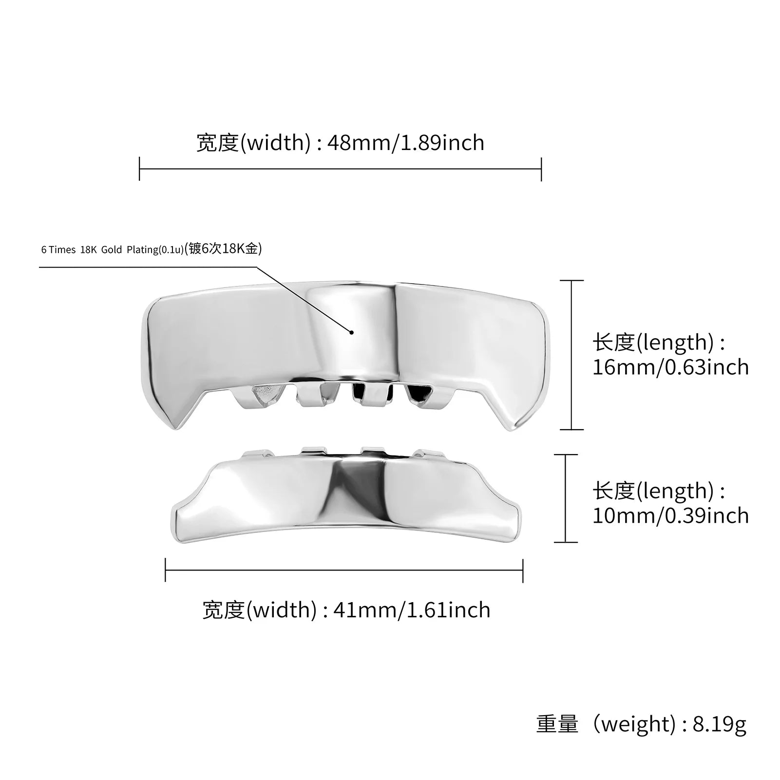 TOPGRILLZ Cyberpunk Square Glossy Tooth Grillz Braces Hip Hop Trapezoid 6 Top&6 Bottom Teeth Caps For Women Men Rapper Jewelry