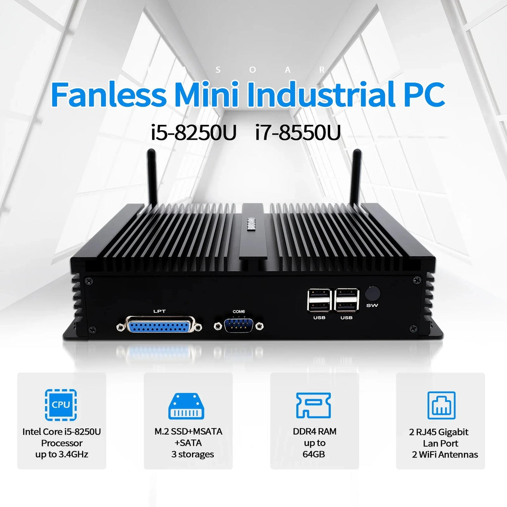 Hystou Industrial Mini Desktop PC i5 8250U i7 8550U Three Displays LPT Printing Port 8USB Tiny Computer Factory Lower Price