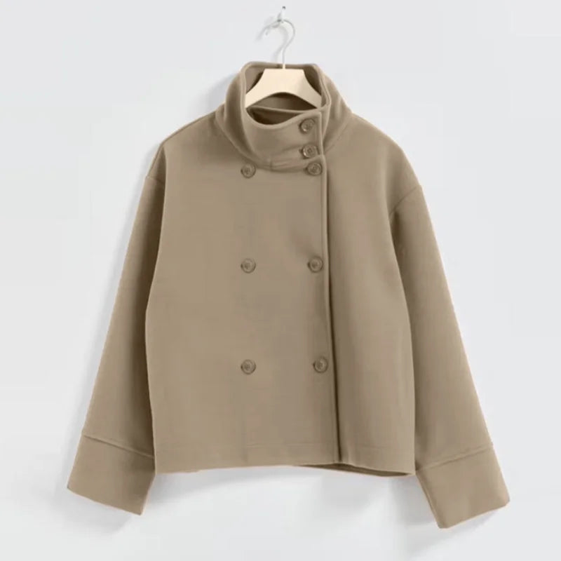 Urban Black Woolen Blend Coats Women Stand Collar Single-breasted Long Sleeve Thick Warm Jacket 2025 Autumn Winter Lady Outwear