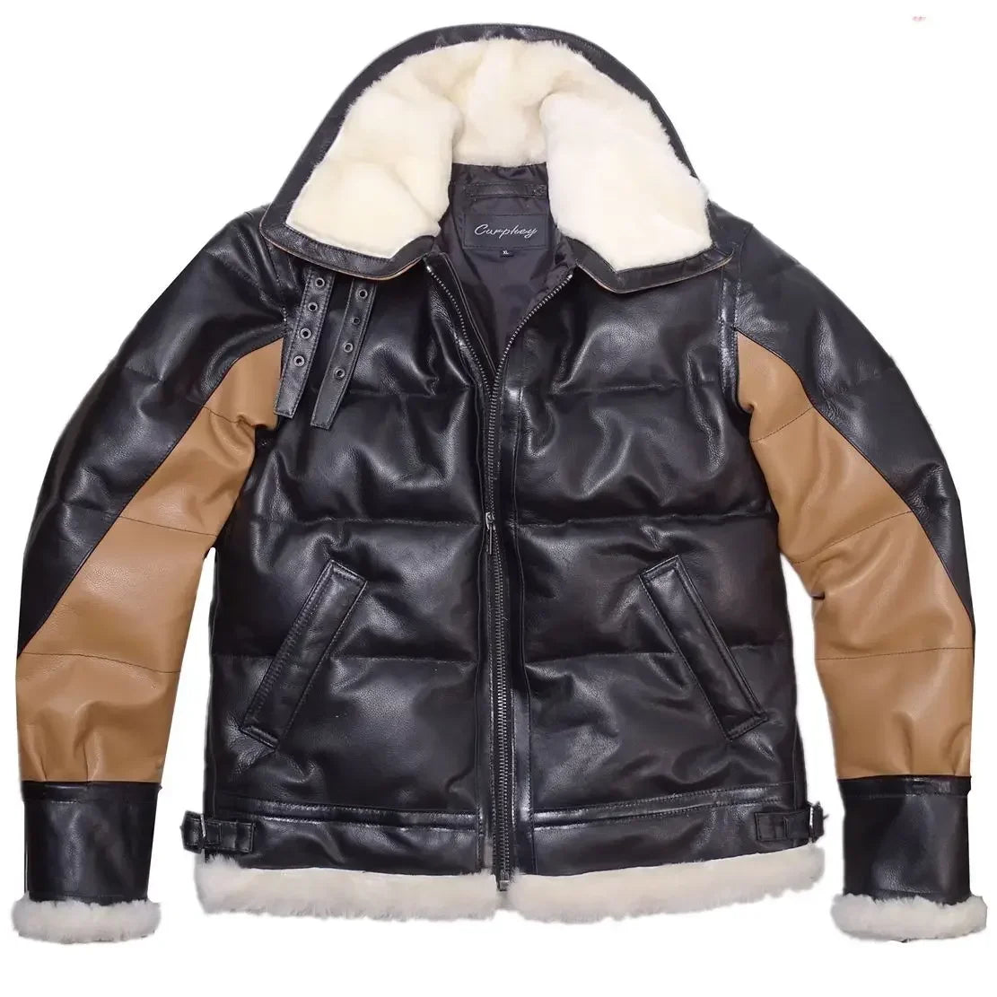 2024 Men's Winter Fashion Duck Down Coat Genuine Leather Sheepskin Cow Jacket for Male Brown Black Patchwork Plus Oversized 4XL