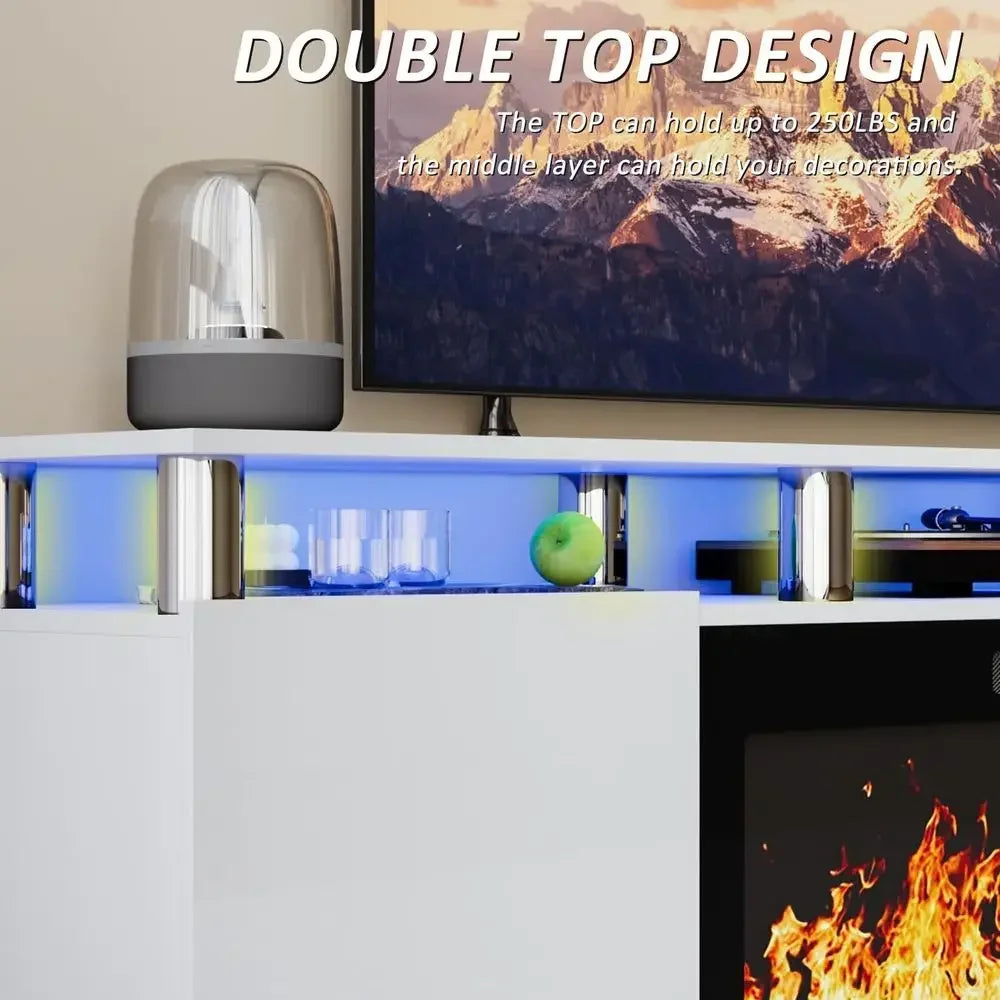 70-80 Inch TV Stand with 36 Electric Fireplace, Entertainment Center, LED Lights for Living Room