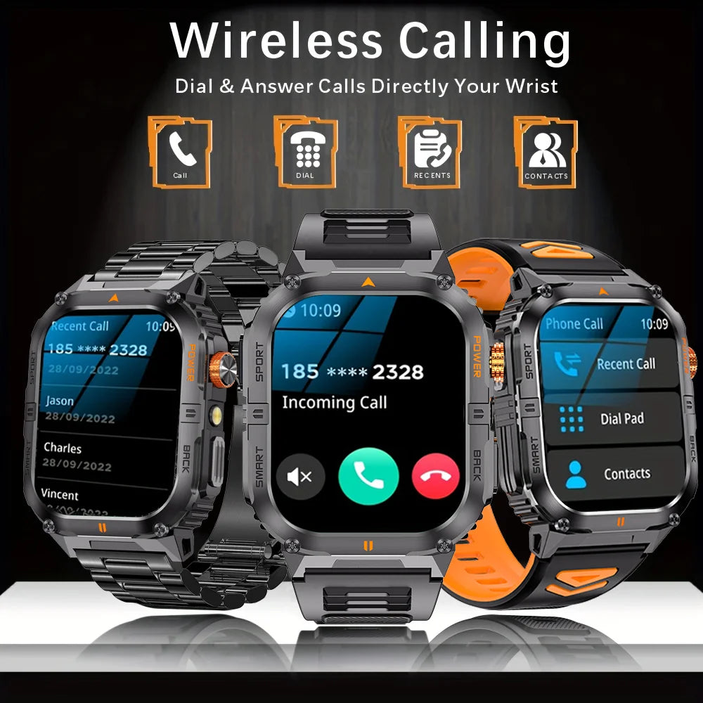 New 1000mAh military outdoor smartwatch for men, LED flashlight, IP68 waterproof, GPS sports, 2.01-inch Bluetooth call smartwatc