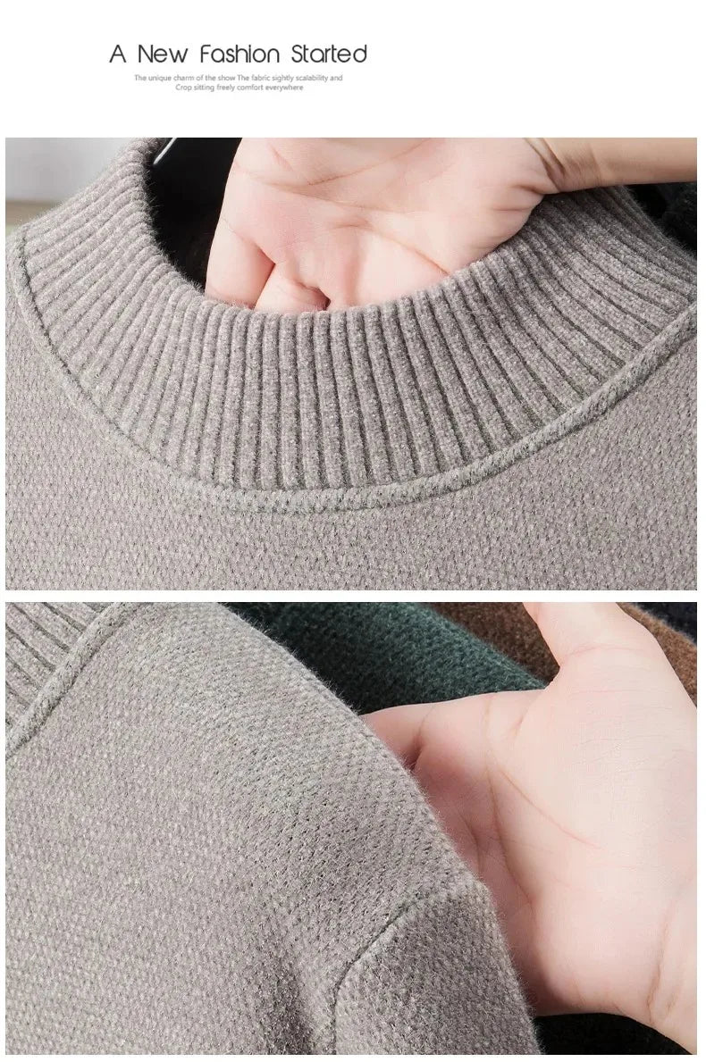 Luxury brand men's round neck knitted sweater fashion cartoon embroidery comfort warm plush autumn winter casual golf pullover