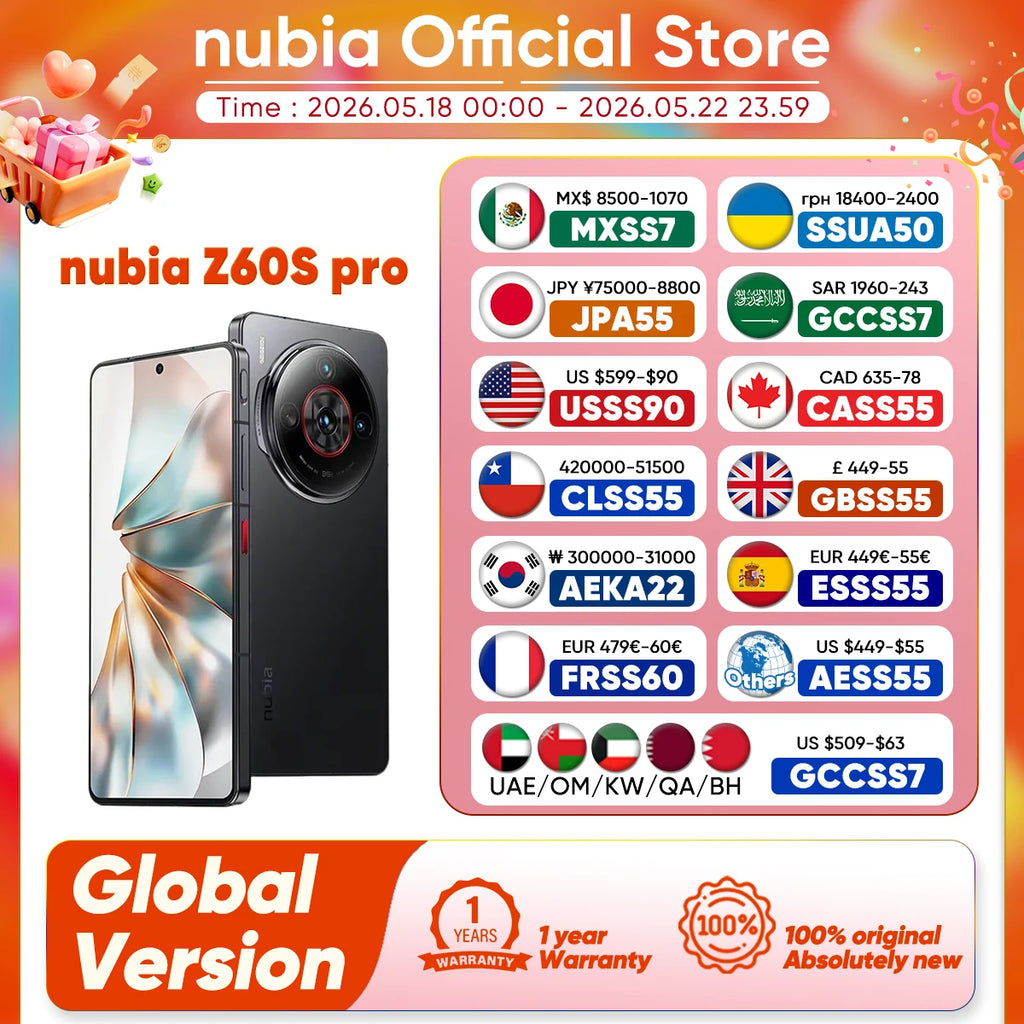 Nubia Z60S Pro Global Version 5G Android Cellphone Snapdragon 8 Gen 2 50MP Triple Camera 120Hz 6.78" AMOLED Screen NFC 5100mAh