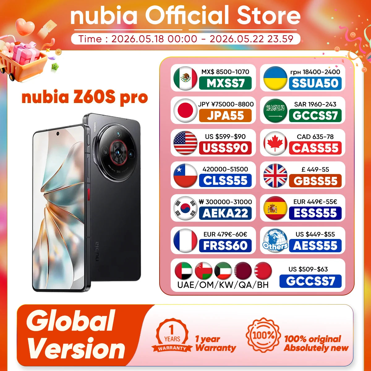 Nubia Z60S Pro Global Version 5G Android Cellphone Snapdragon 8 Gen 2 50MP Triple Camera 120Hz 6.78" AMOLED Screen NFC 5100mAh