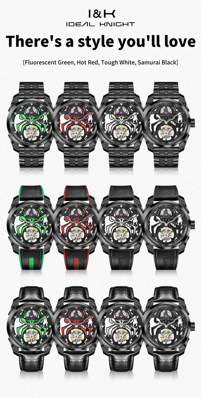 IDEAL KNIGHT 6802 Tourbillon Hollow Men Automatic Mechanical Watch Limited Edition Spider Dial HD Night Light Men Original Watch