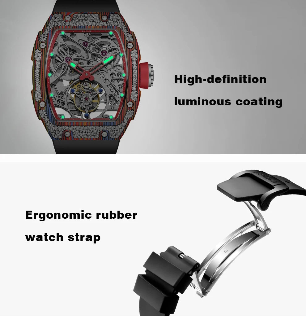 Haofa Automatic Tourbillon Man Watch Carbon Fiber Case Skeleton Mechanical Movement Men's Luxury Watch tourbillon reloj 1901-3