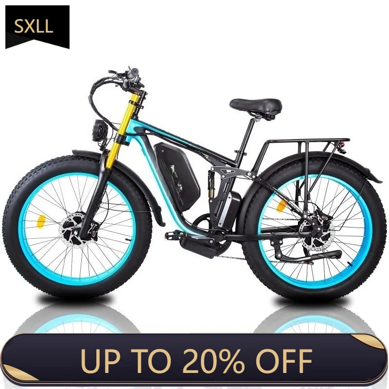 SXLL 26 inch fat tire brushless dual motor electric bicycle 48V 23AH battery electric mountain bike 7 speed electric bicycle UL2