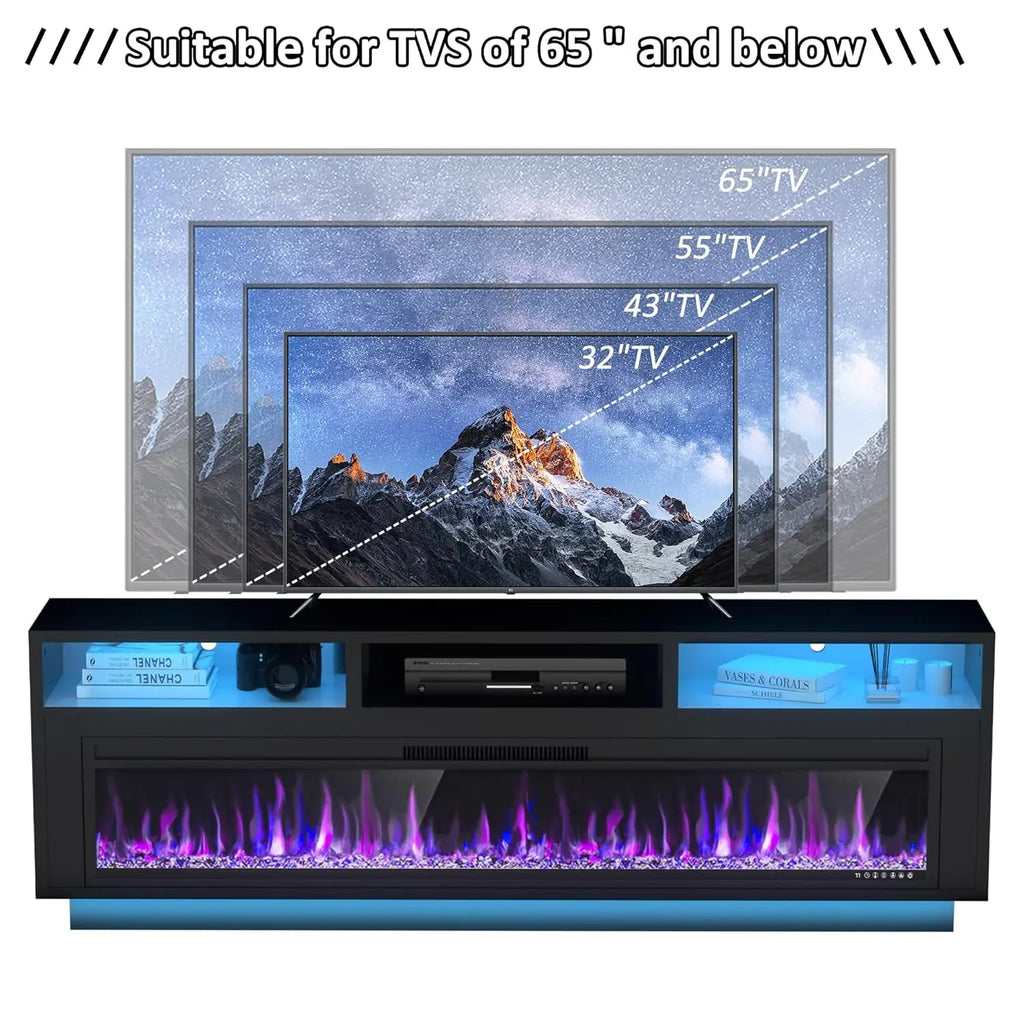 58" Fireplace TV Stand for TVs Up to 65" with 52" Electric Fireplace, TV Console for The Living Room, LED Light, Custom